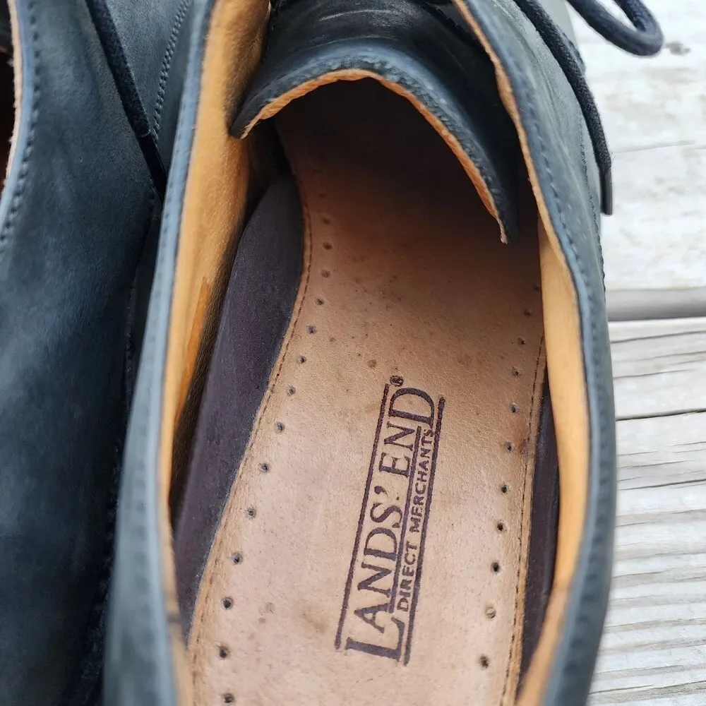 Lands End Men's 81148 Black Lace Up Oxford Cushioned Insole Dress Suede Shoe 10D